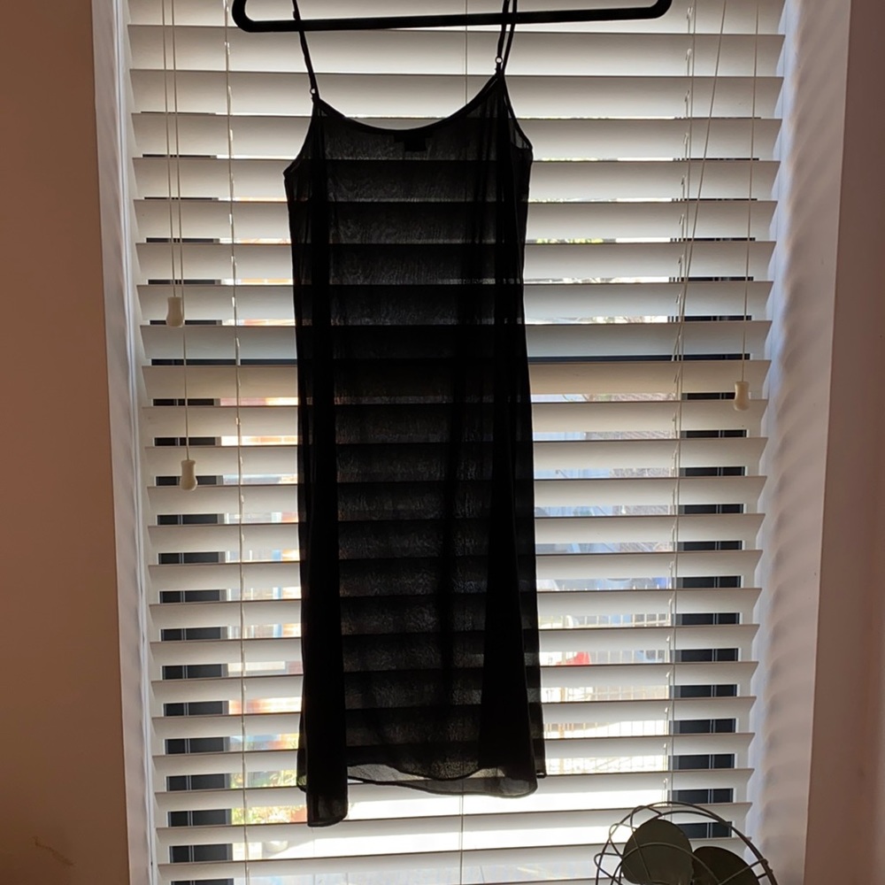 Theory sheer black silk knee-length slip 🖤